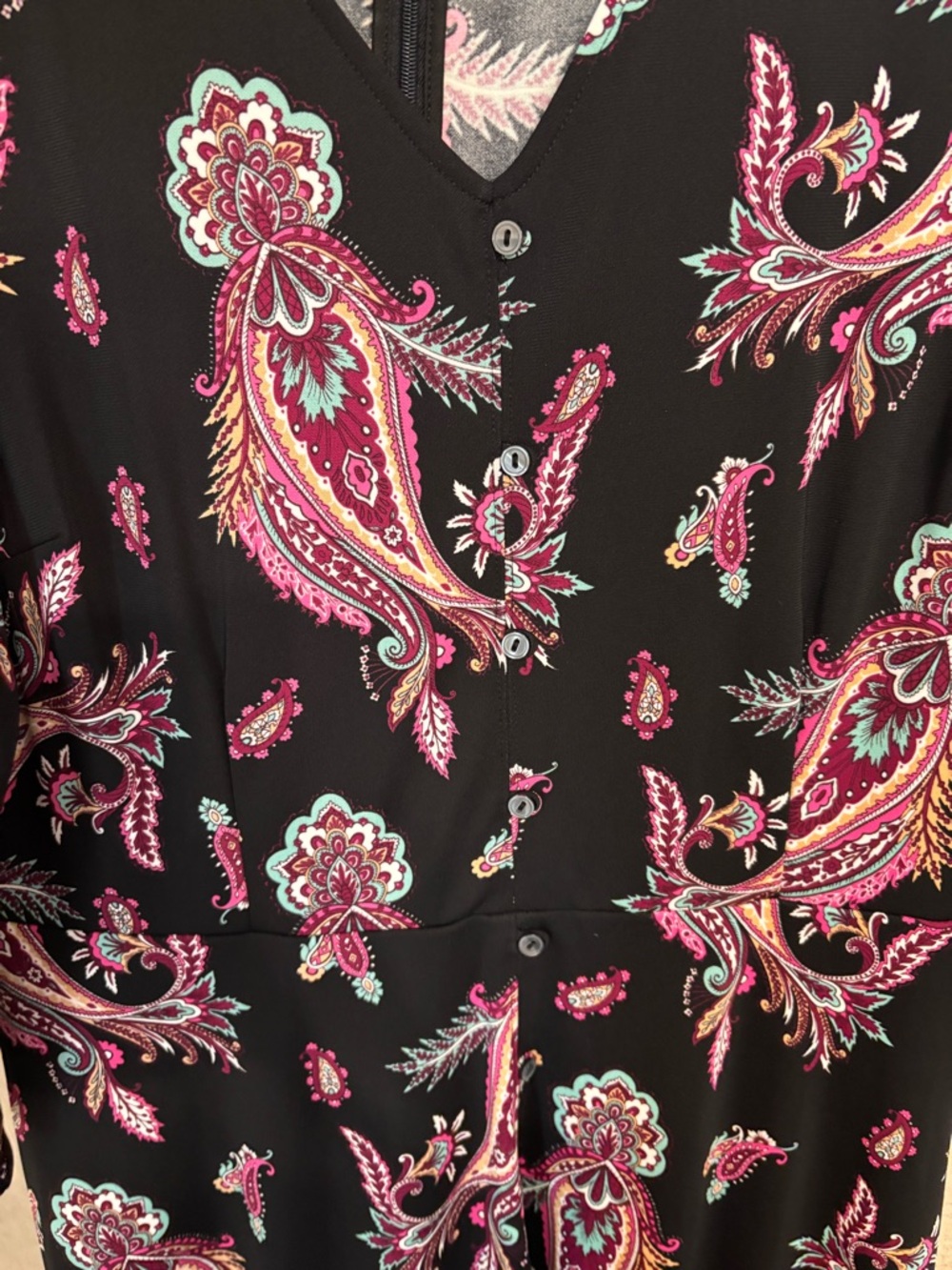 Talbots Black Paisley V-Neck Long Sleeve Midi Dress in Pink large women’s - Picture 3 of 3